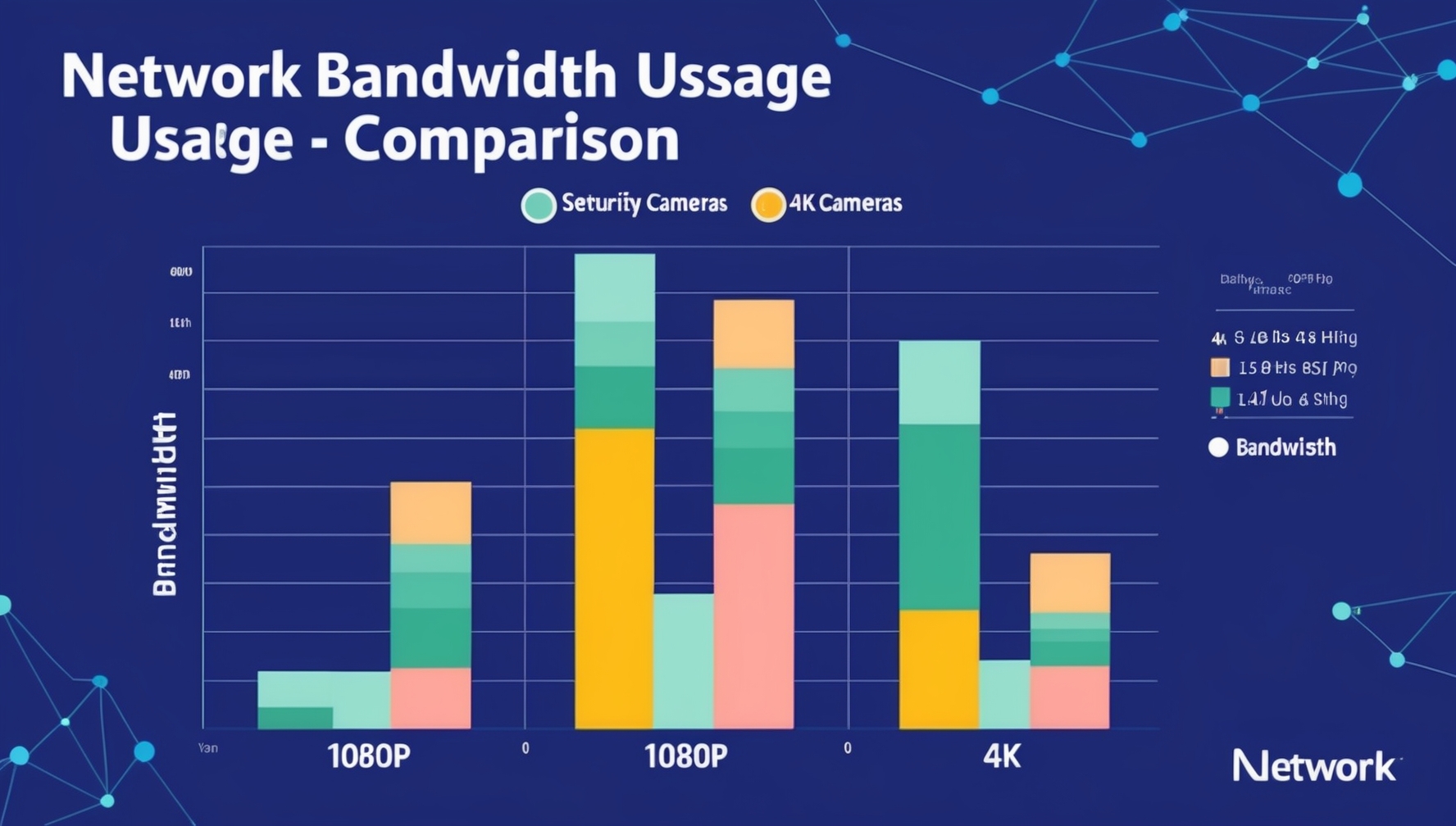 Hálózati sávszélesség használat összehasonlítása 1080p és 4K kültéri kamerák esetében diagramokkal és gráfokkal