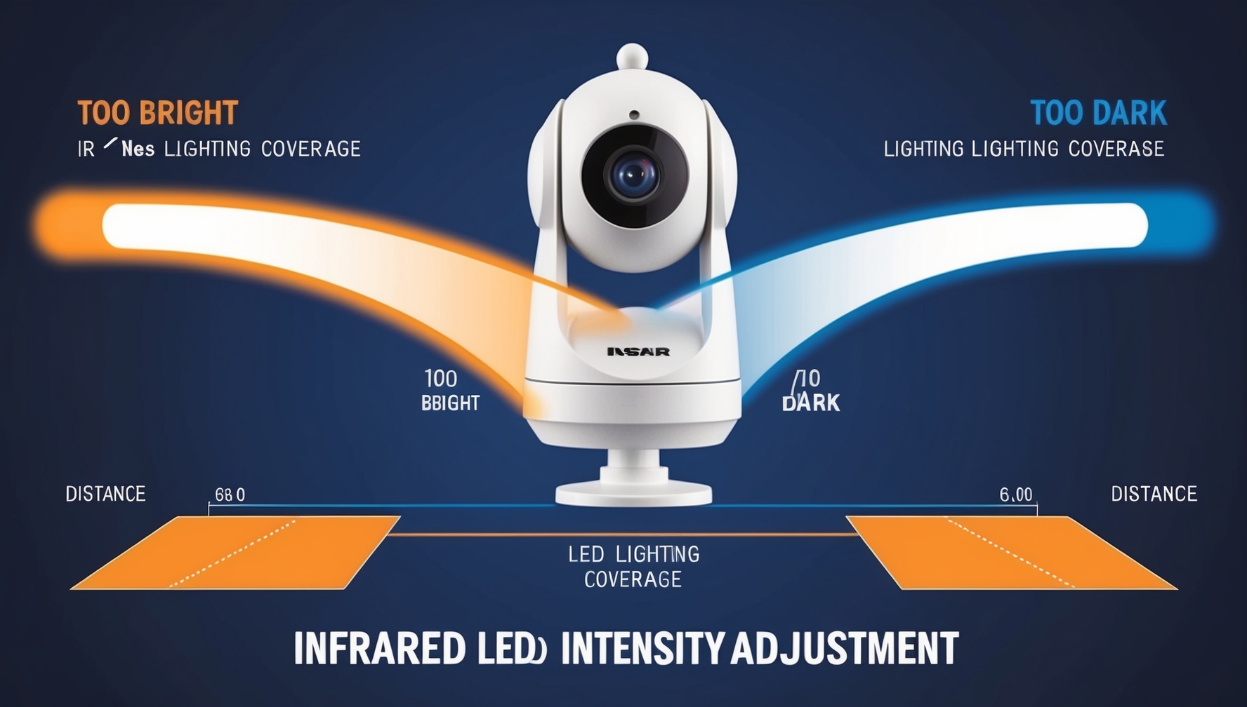 Infravörös LED intenzitás beállítások összehasonlítása kültéri kamerán túl világos, túl sötét és optimális megvilágítással