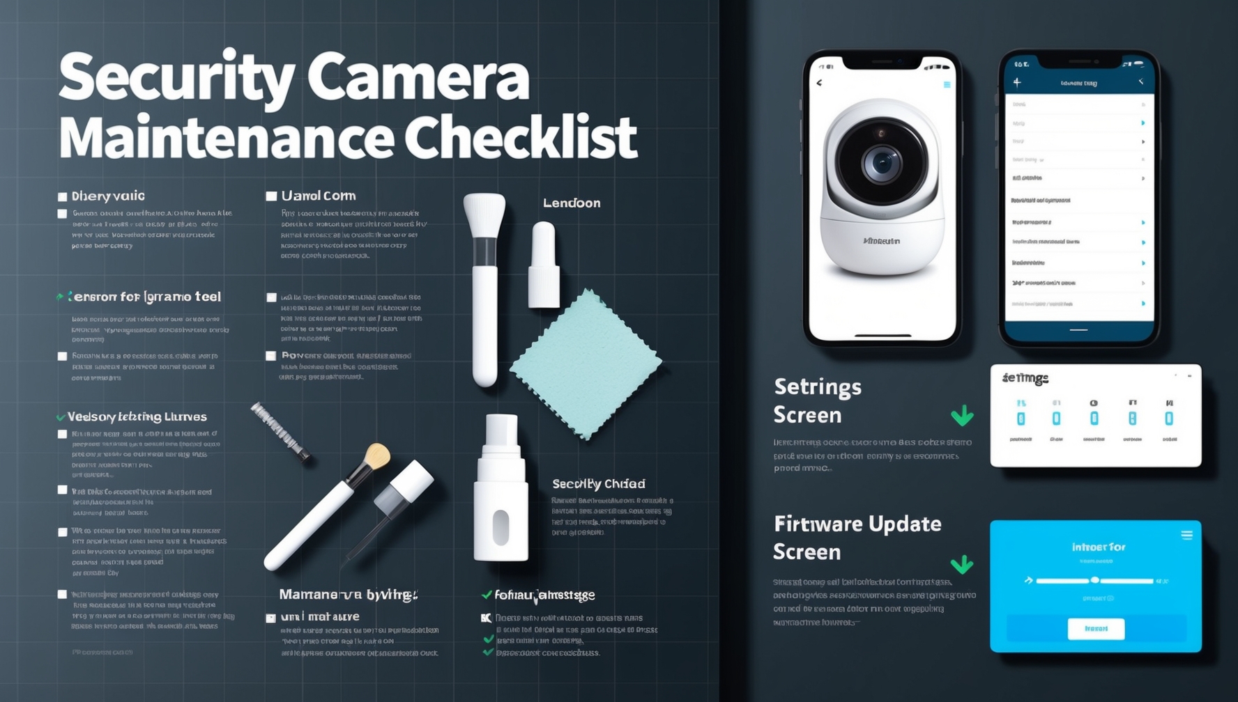 Kültéri kamera karbantartási folyamat éjjellátás optimalizálásához tisztítóeszközökkel és beállítási felülettel